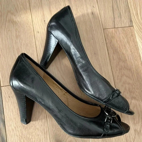 Naturalizer N5 8M Lockhart pitch black leather peeptoe shoe - Picture 4 of 8